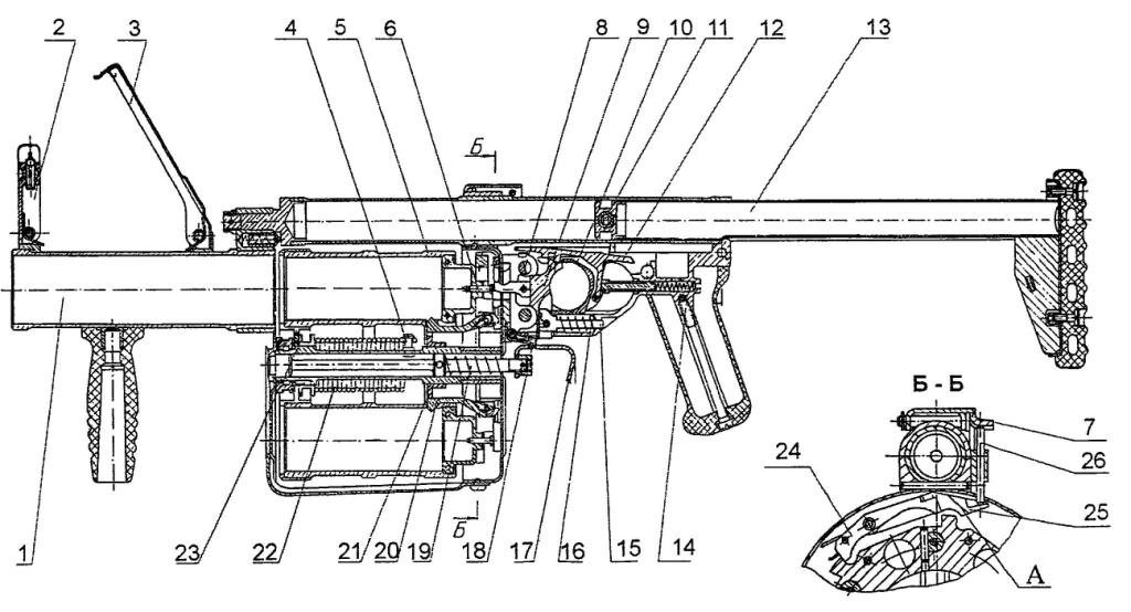 Рисунок АЗ - 40 мм ручной противопехотный грнатомет 6Г30, общий вид (разрез)