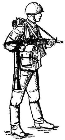 Рис. 51. положение для стрельбы стоя из автомата с использованием ремня