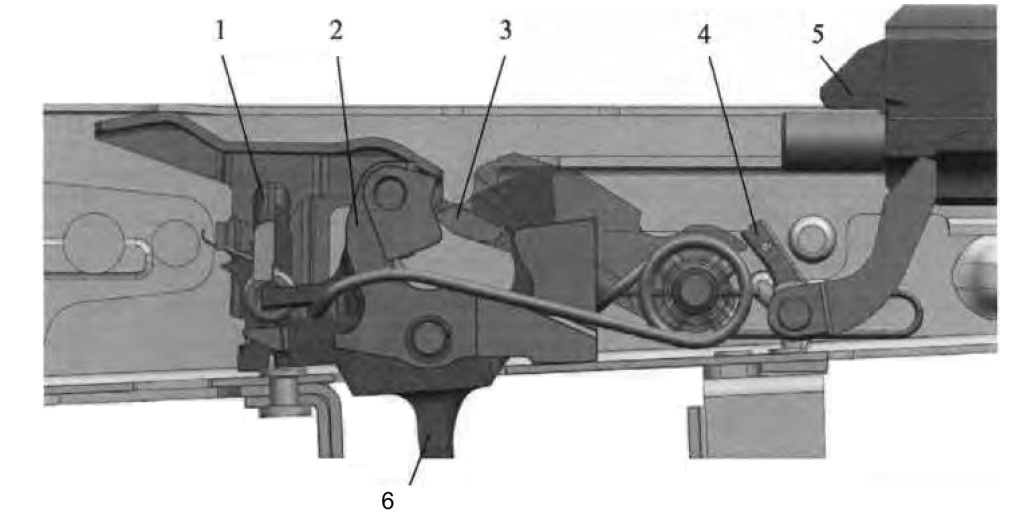 Рисунок 23 — Положение частей и механизмов ударно-спускового механизма перед выстрелом (АК-12)