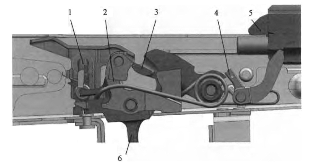 Рисунок 24 — Положение частей ударно-спускового механизма после выстрела при переводчике, установленном на автоматическую стрельбу (АК-12)