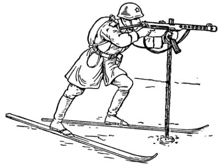 Рис. 29. Стрельба с лыж в положении стоя с упора