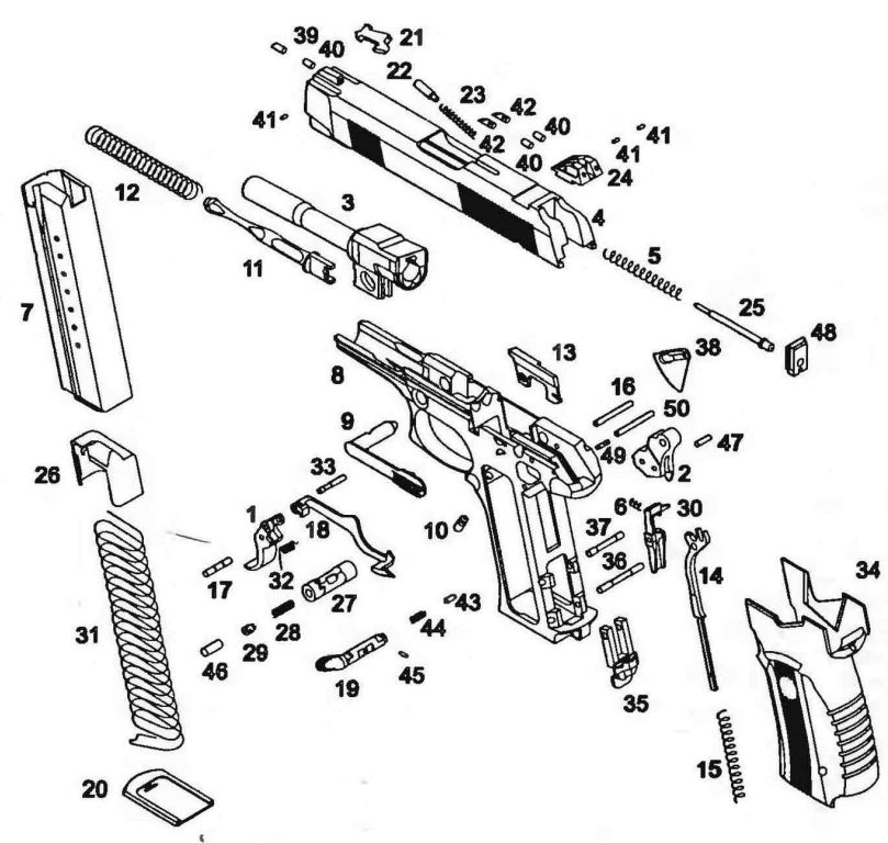 Рисунок 3 - Сборочные единицы и детали пистолета