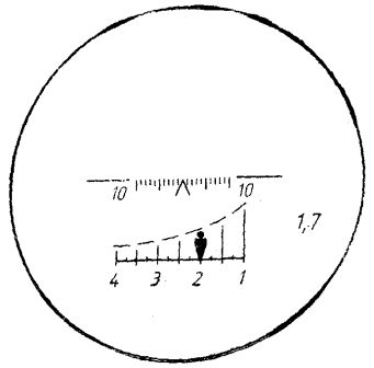 Рис. 5.1. Вид поля зрения оптического прицела при определении расстояния по дальномерной шкале