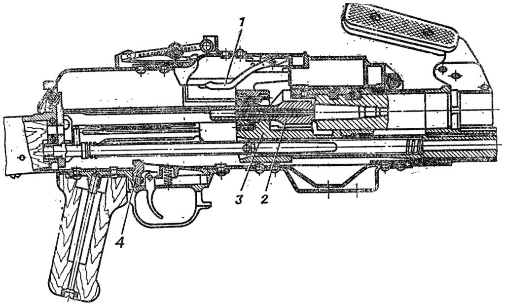 Рис. 61. Положение частей и механизмов пулемета до заряжания: