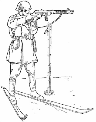 Рис. 76. Прикладка для стрельбы с лыж в положении стоя