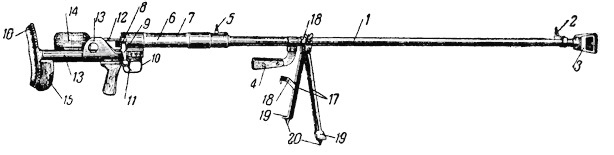 Рис. 2. Общий вид однозарядного противотанкового ружья обр. 1941 г. — ПТРД: