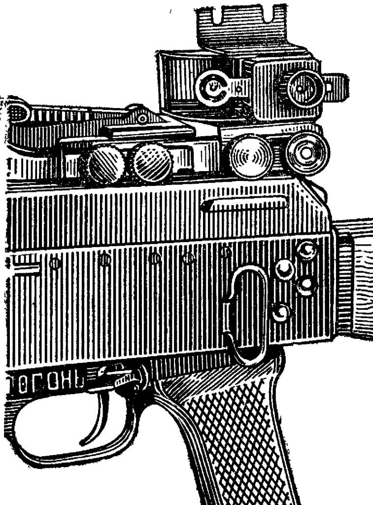 Рис. 61. Ортоскоп  диоптрийный к открытым прицелам, установленный на пулемете Калашникова (ПК)