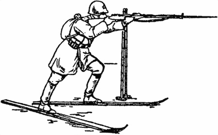 Рис. 79. Прикладка для стрельбы с лыж в положении стоя с упора